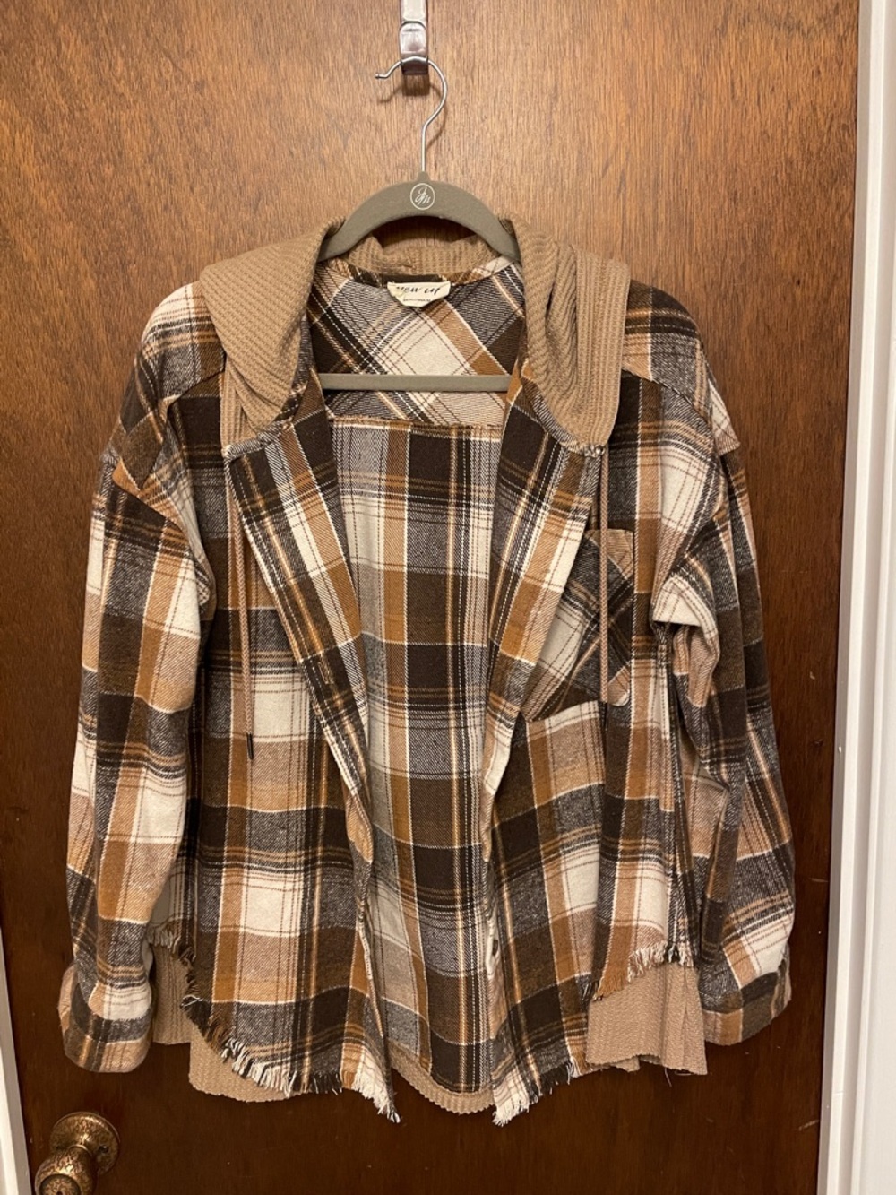 Mixed Media Hooded Button-Down Shacket
